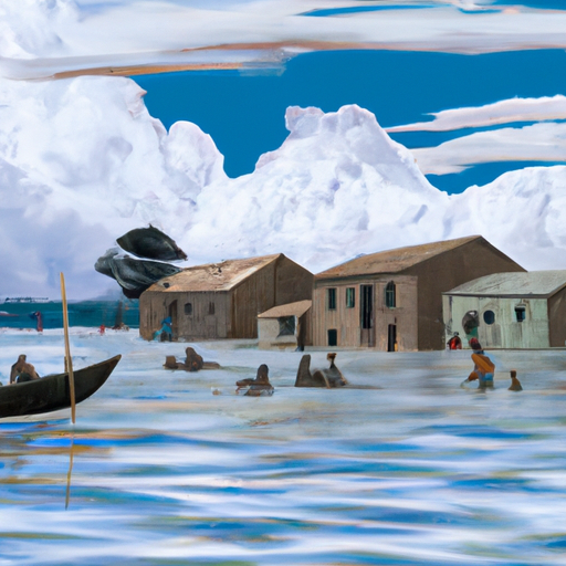 Illustration d'une scène post-pluie diluvienne en Tanzanie, mettant en avant les conséquences dévastatrices des inondations. On y voit des habitations inondées, des habitants évacués par bateau, des secouristes apportant de l'aide. L'atmosphère est à la fois sombre et empreinte d'espoir, mettant en lumière la solidarité face à la tragédie.