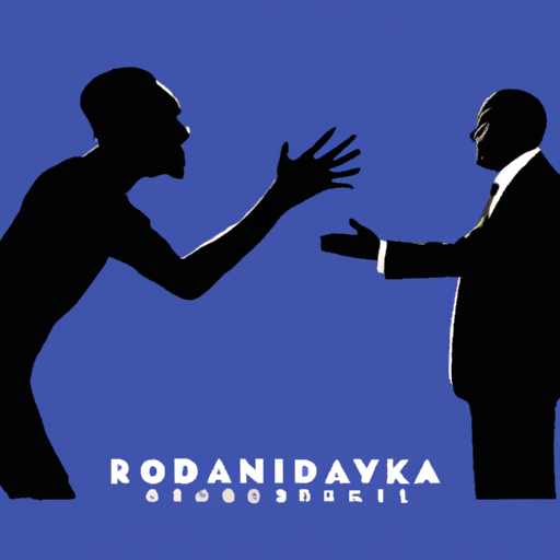 Illustration HD montrant un homme politique français (ne pas le rendre reconnaissable) en train de tendre la main vers une silhouette abstraite représentant le Rwanda. L'ambiance générale de l'image devrait refléter à la fois la gravité du sujet et l'espoir d'une réconciliation. Éviter toute violence ou représentation choquante.