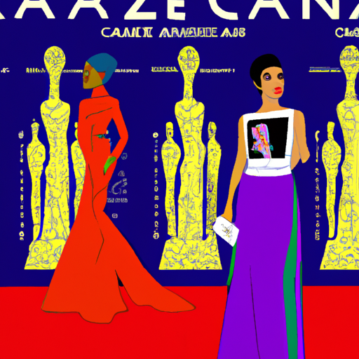 Une illustration HD représentant une scène dramatique au Festival de Cannes 2024, mettant en avant des femmes africaines et arabes élégamment vêtues sur le tapis rouge. Les femmes du Moyen-Orient portent des tenues traditionnelles colorées, tandis que les femmes africaines arborent des créations modernes inspirées de leurs cultures. Des flashes de caméras captent l'énergie et la diversité de ces femmes fortes et inspirantes, ajoutant une touche de glamour au festival.