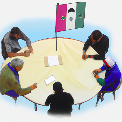 Illustration d'une scène de discussion animée impliquant des représentants de différents pays, au sommet de l'Organisation de la coopération islamique. Les participants sont assis autour d'une table ornée de drapeaux nationaux, se concentrant sur une carte de Gaza en mettant en avant les enjeux humanitaires et politiques. Des expressions de préoccupation et de détermination marquent leurs visages, soulignant l'importance de la situation.