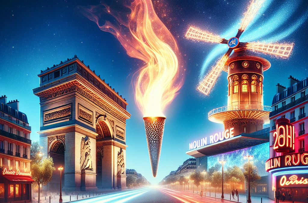La flamme olympique fait escale à Paris : Arc de Triomphe et Moulin Rouge