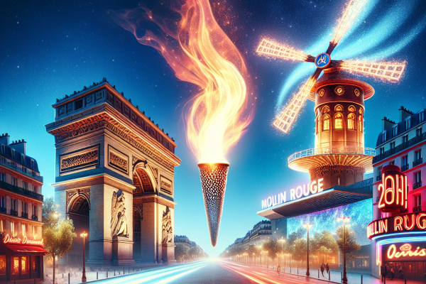 La flamme olympique fait escale à Paris : Arc de Triomphe et Moulin Rouge