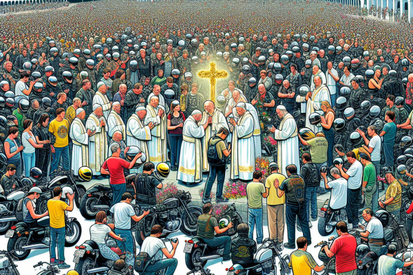 Motards à Fatima pour bénédiction casques